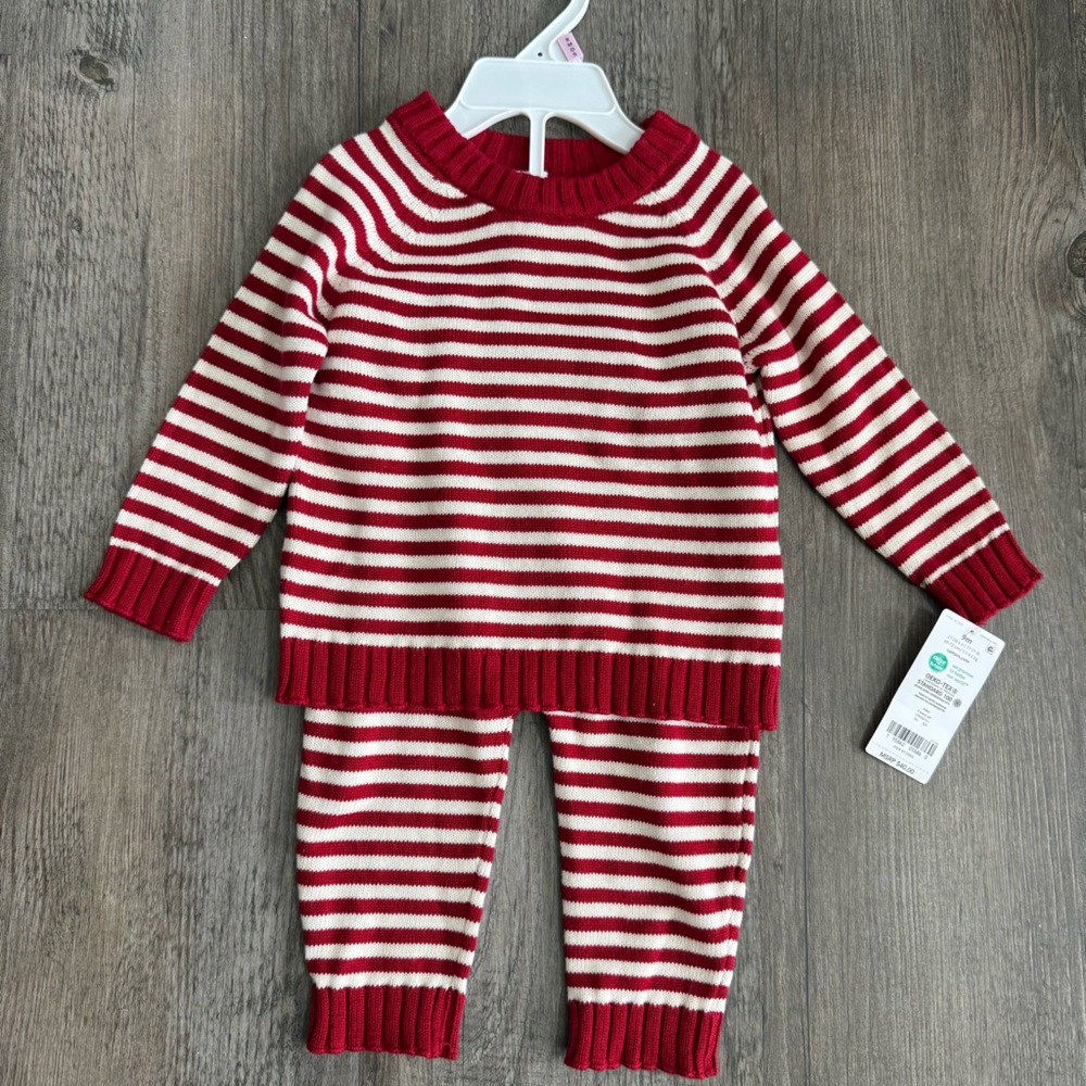 Carter's Baby Girl Holiday Red and White Striped Knit Set